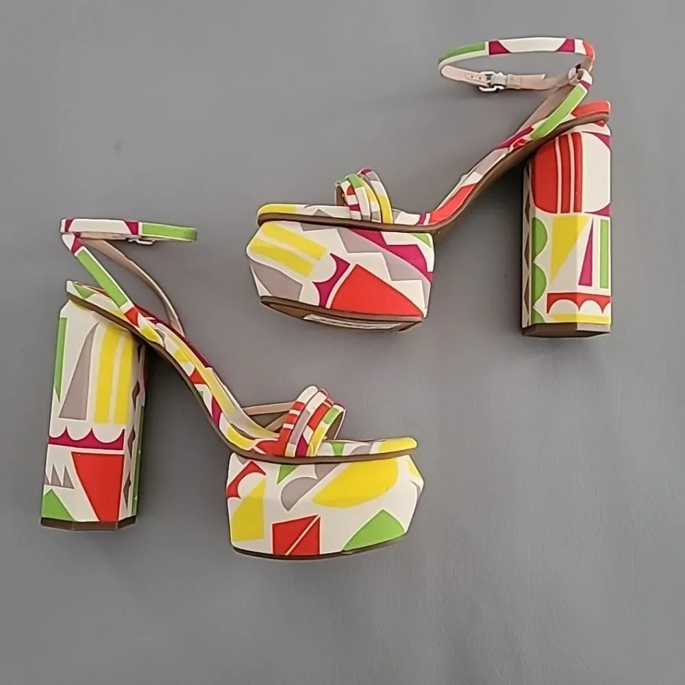 Gianni Bini Parrish Geo Print Strappy Platform Sandals 9M